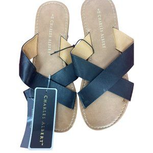 Charles Albert Cross Black Sandals‎ Size Med Women's Sandals